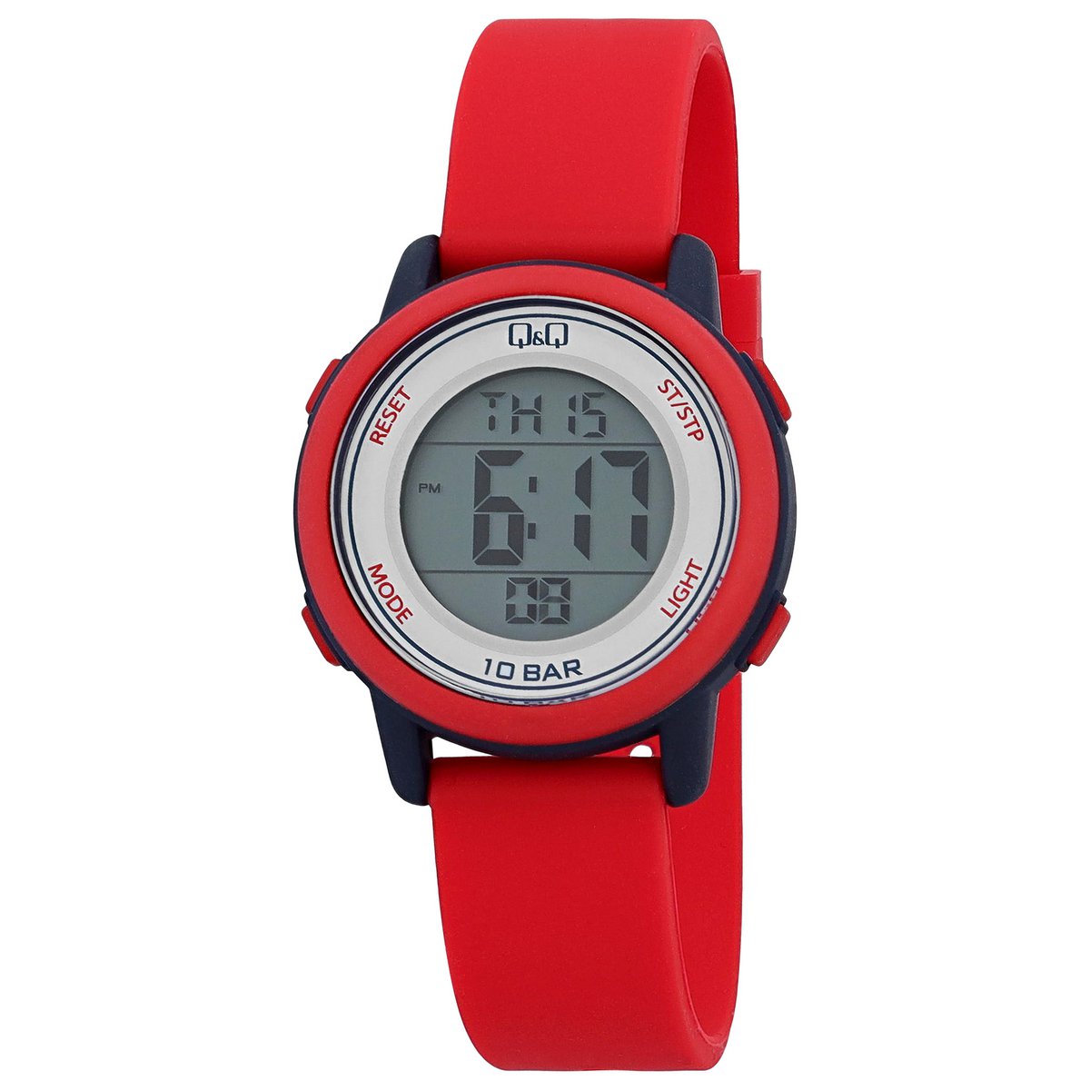 Q&Q Kinder/Jugend Digitaluhr, Kunststoff, Resinband, rot/blau, Ø 34 mm