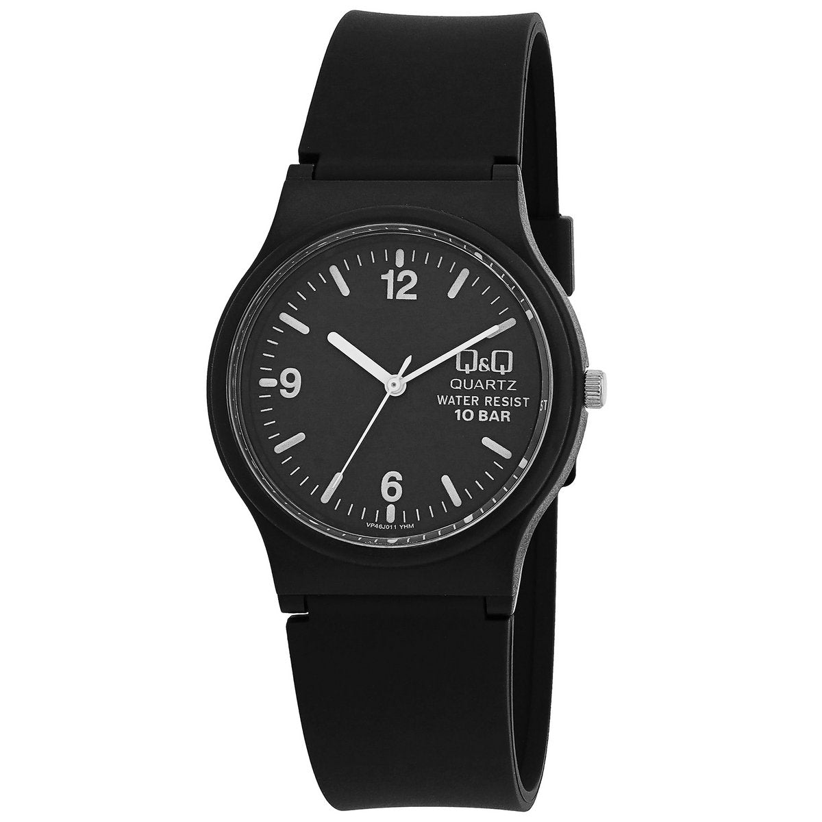 schwarze Q&Q Herrenuhr mit Silikonarmband