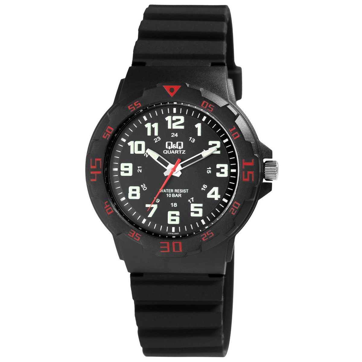 Q&Q Herrenuhr mit Silikonarmband, Ø 43 mm, schwarz/ rote Details