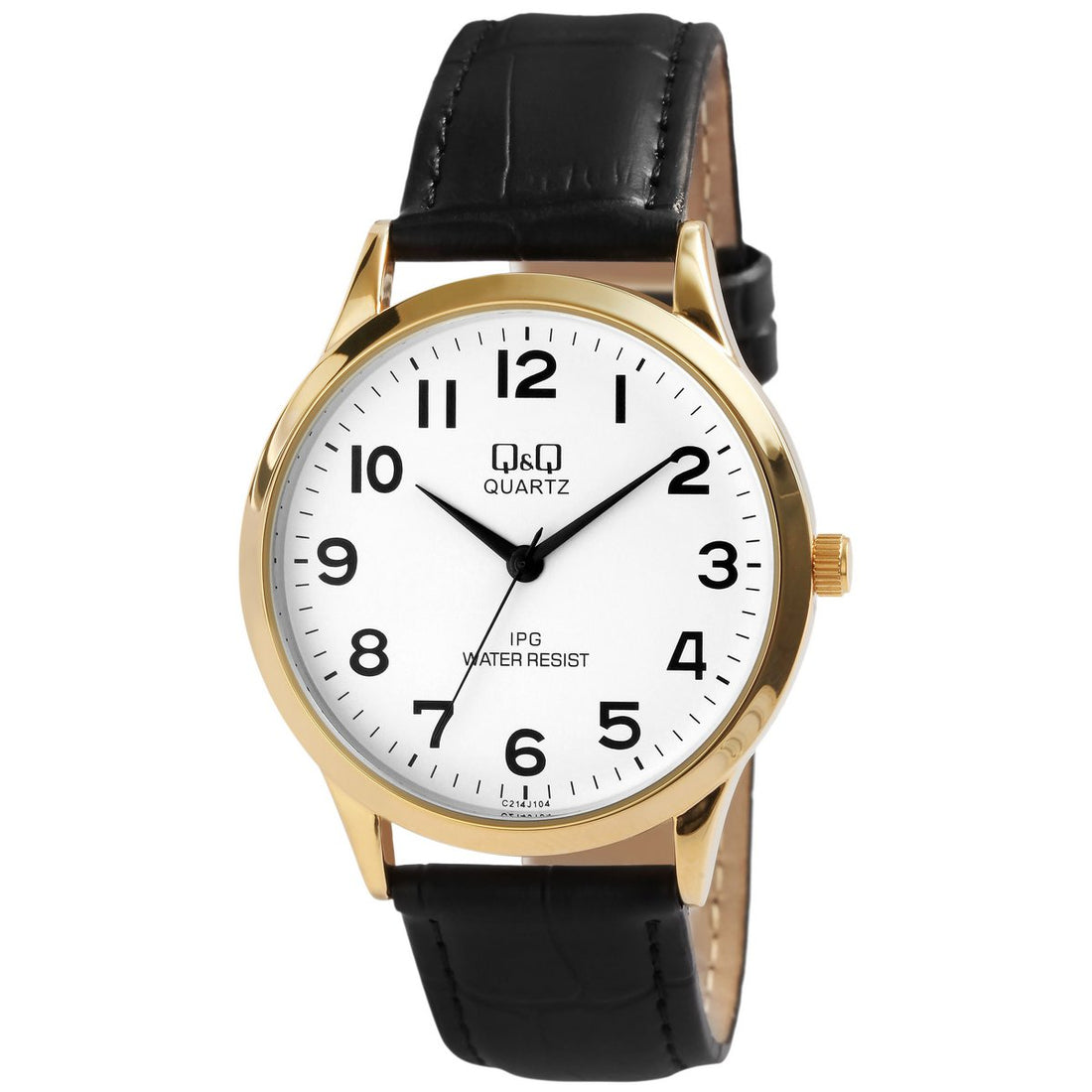 Q&Q Herrenuhr, Lederimitationsarmband, Ø 39 mm, schwarz/ goldfarben