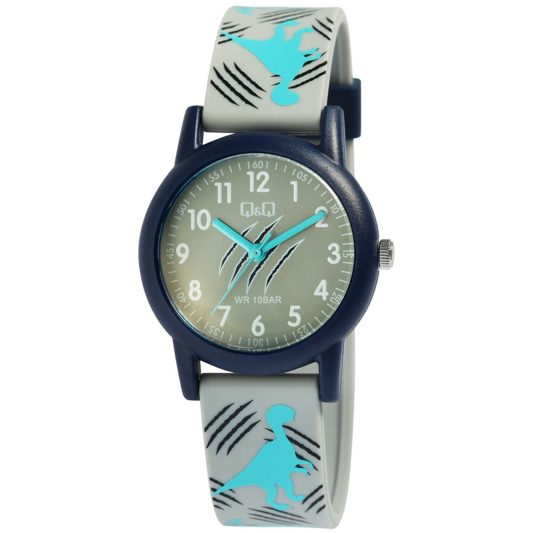 Q&Q Kinderuhr, Kunststoff, Silikonarmband, "Dinosaurier", 10 ATM, Ø 32 mm