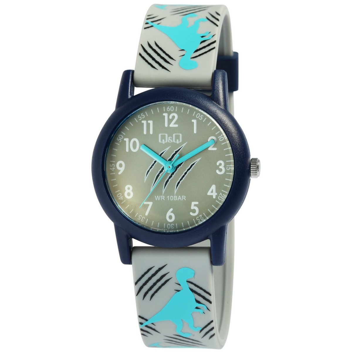 Q&Q Kinderuhr, Kunststoff, Silikonarmband, "Dinosaurier", 10 ATM, Ø 32 mm