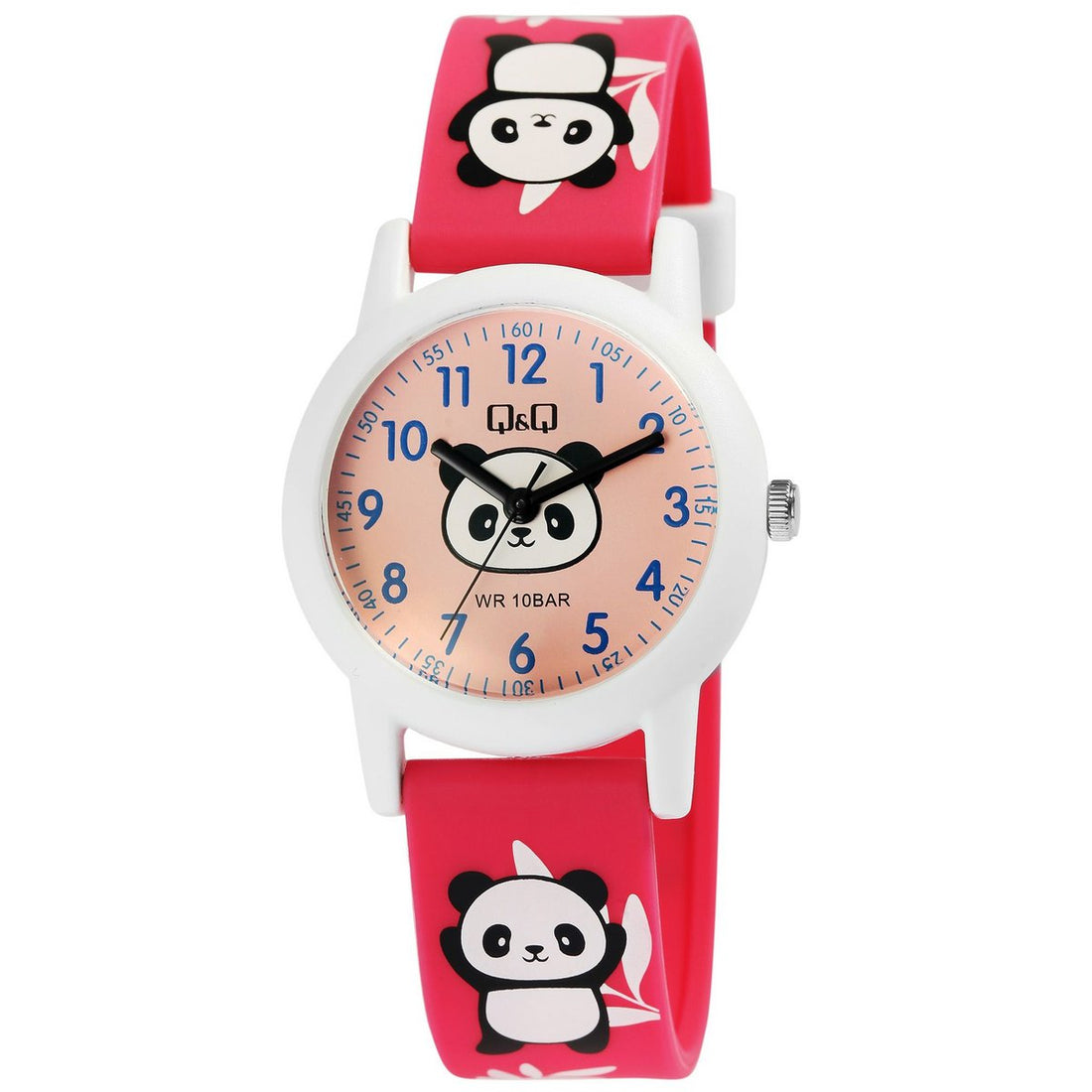 Q&Q Kinderuhr, Kunststoff, Silikonarmband, "Panda", 10 ATM, Ø 32 mm
