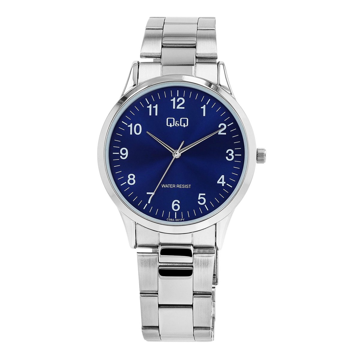Q&Q Herrenuhr, Gliederarmband, Edelstahl, silberfarben/blau, 3 ATM, Ø 40 mm