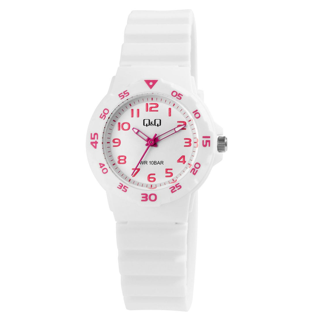 Q&Q Damen-/ Jugenduhr, Silikonarmband, Ø 33 mm, weiß/pink
