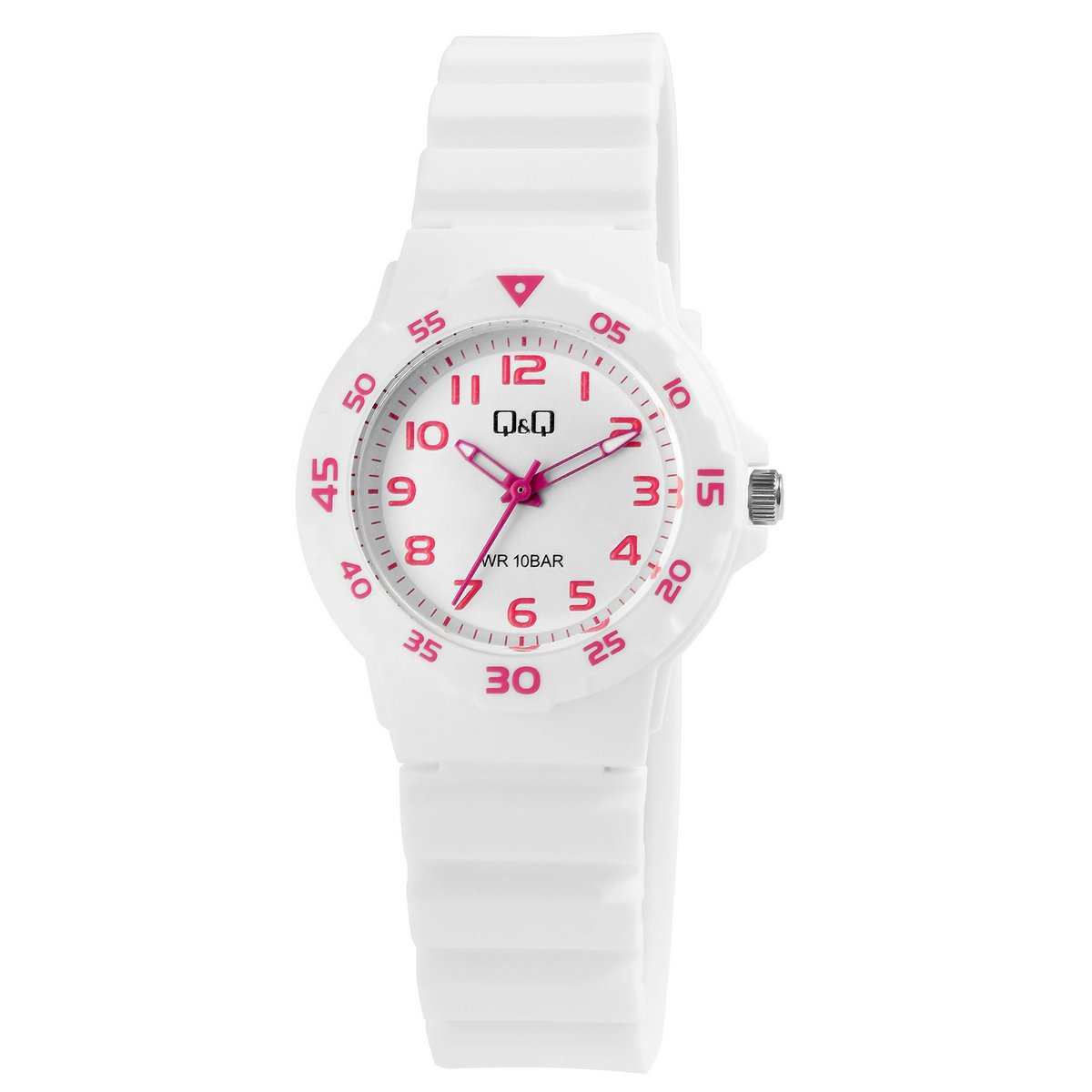 Q&Q Damen-/ Jugenduhr, Silikonarmband, Ø 33 mm, weiß/pink