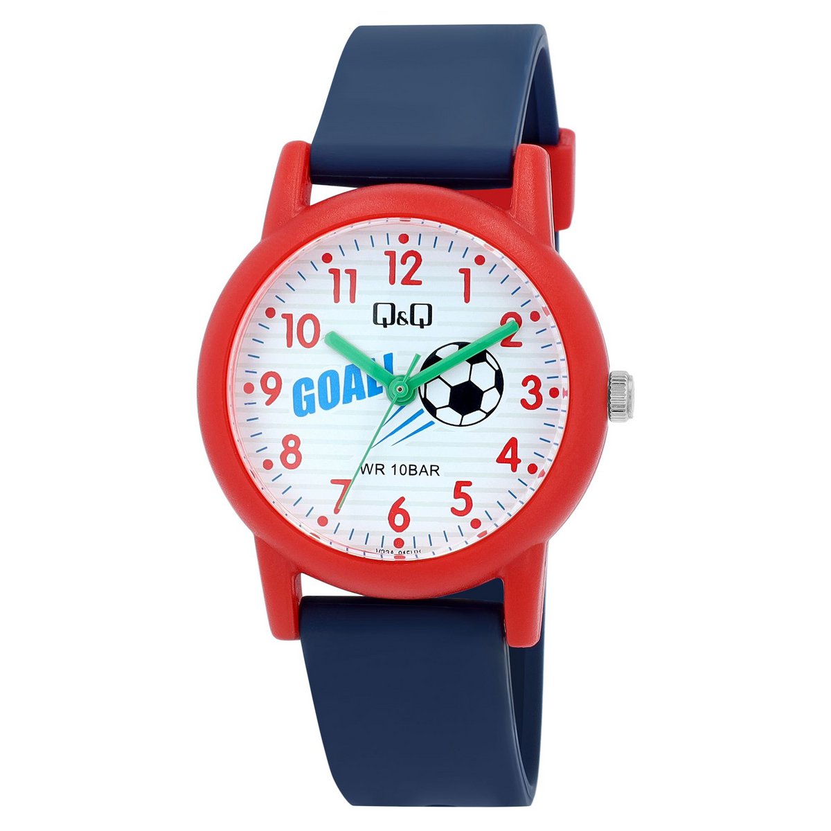 Q&Q Kinderuhr, Kunststoff, Silikonarmband, "Fußball", 10 ATM, Ø 32 mm