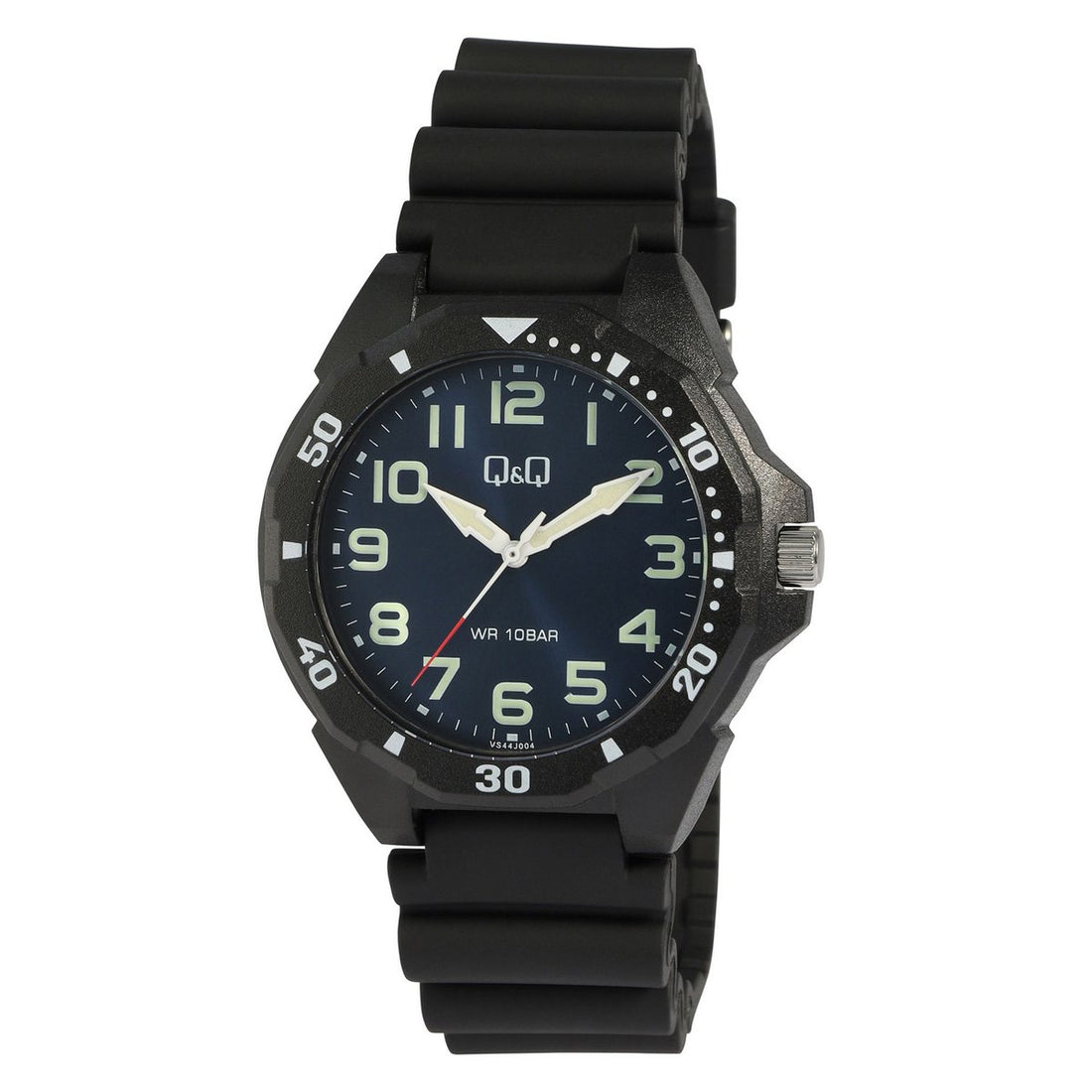 Q&Q Herrenuhr, Resinband, Ø 43 mm, schwarz/ dunkelblau