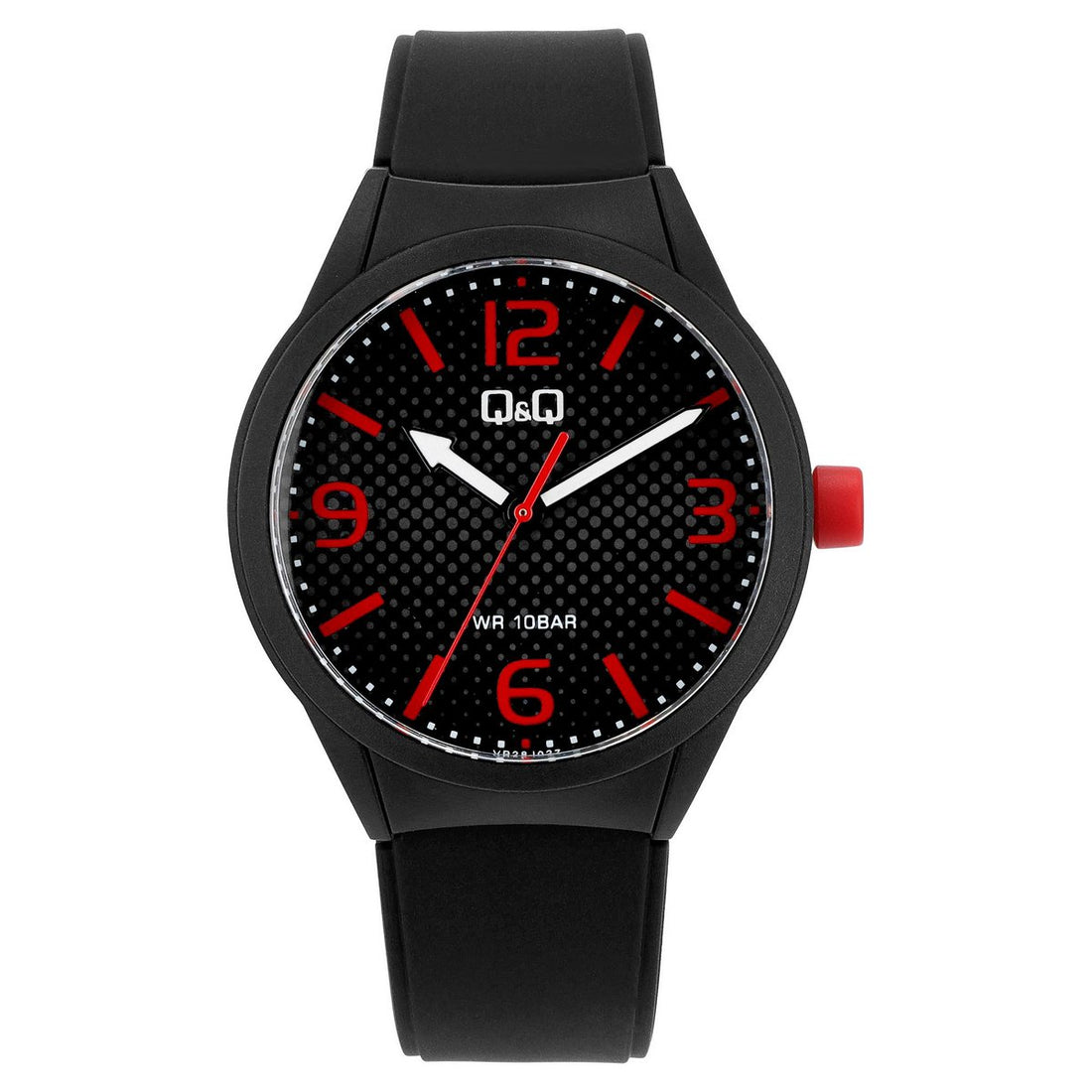Q&Q Herrenuhr mit Silikonband, Ø 40 mm, schwarz/rot
