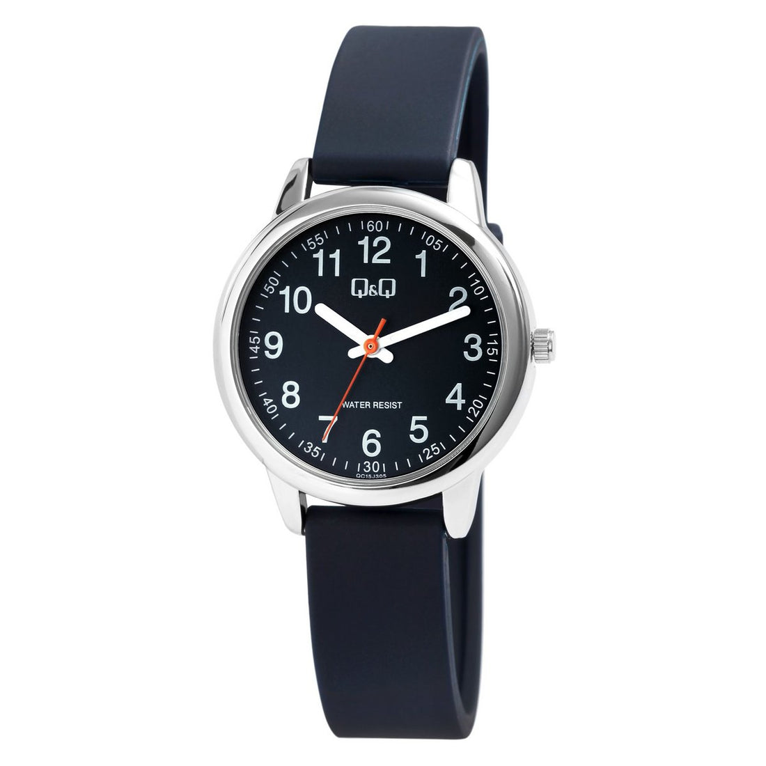 Q&Q Damenuhr mit Silikonarmband in dunkelblau/silberfarben, 3 bar