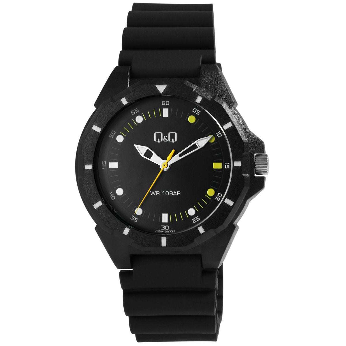 Q&Q Herrenuhr mit Resinband, Ø 43 mm, schwarz (gelb)