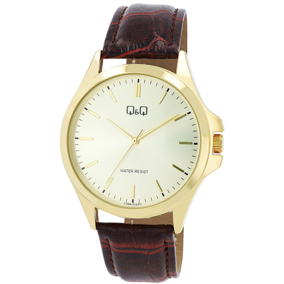 Q&Q Herrenuhr, Lederimitationsband, Ø 40 mm, braun/goldfarben