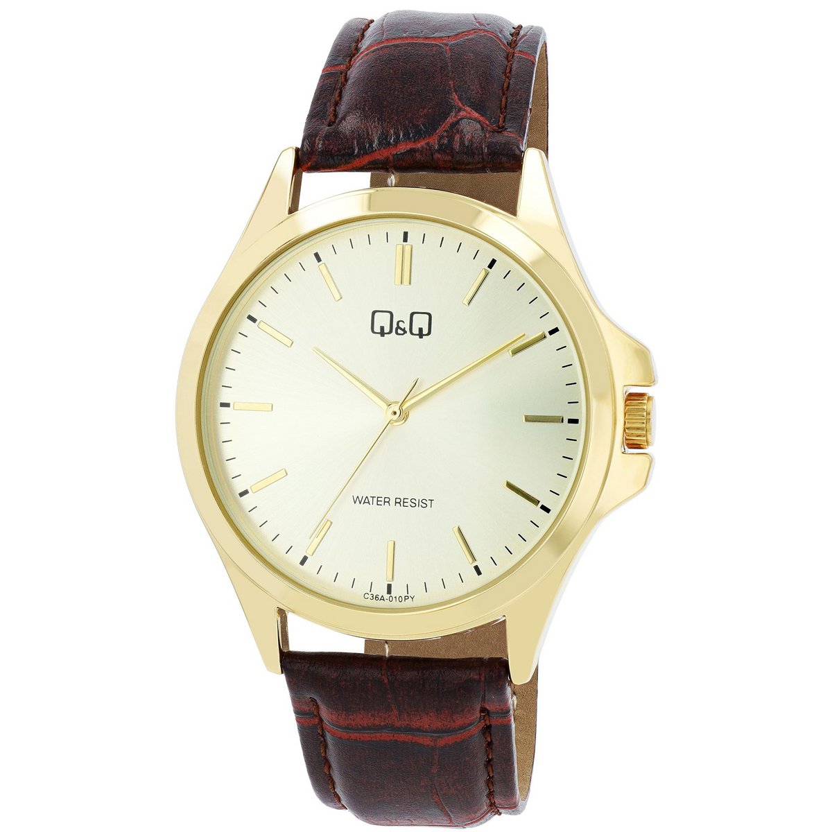 Q&Q Herrenuhr, Lederimitationsband, Ø 40 mm, braun/goldfarben