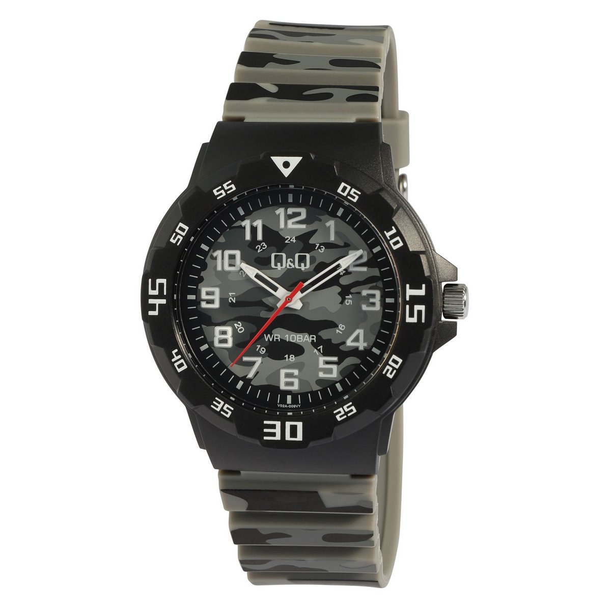 Q&Q Herrenuhr mit Kunststoffarmband, 10 ATM, Ø 42 mm, Camouflage grau