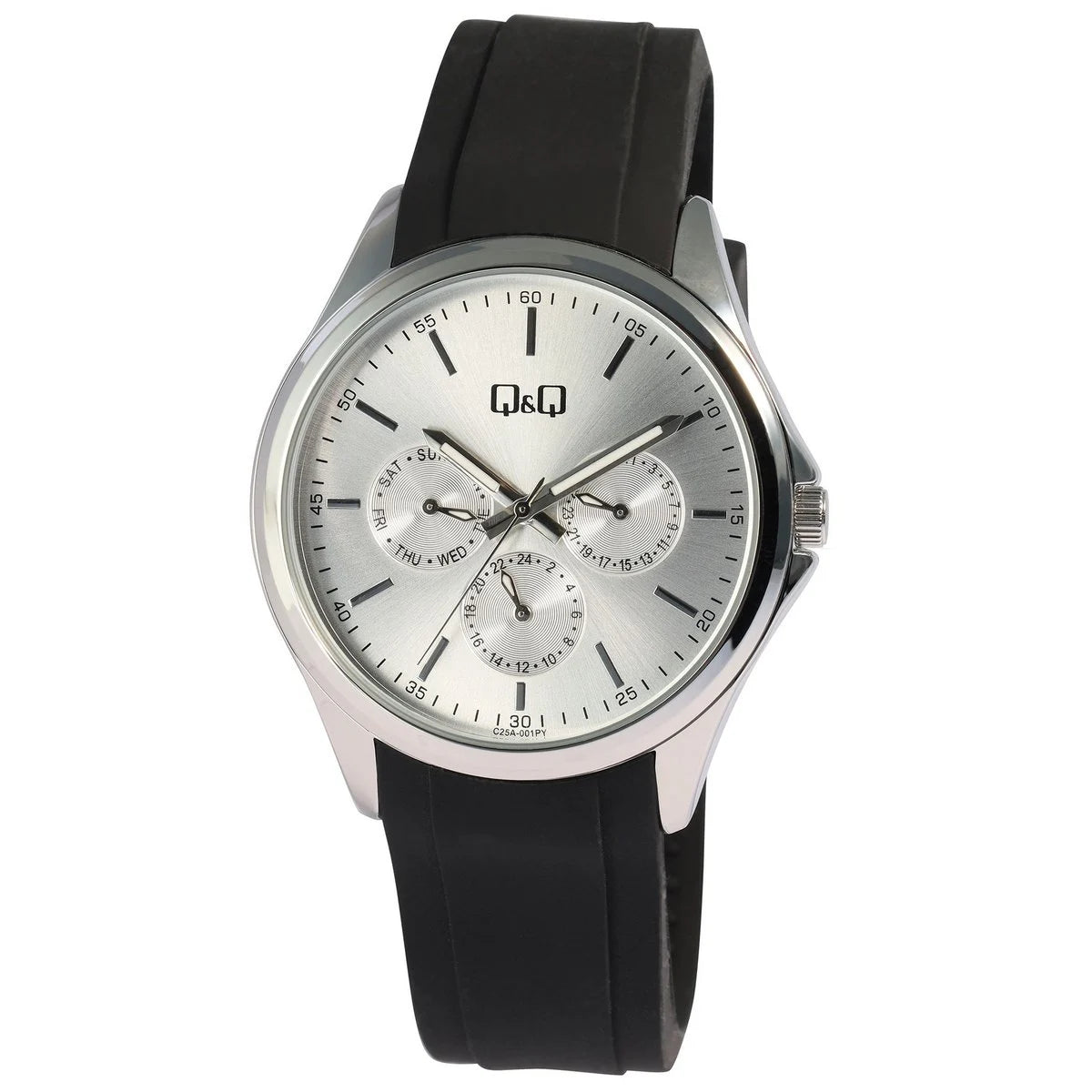 Q&Q Damenuhr mit Silikonarmband, 5bar, schwarz/ silberfarben