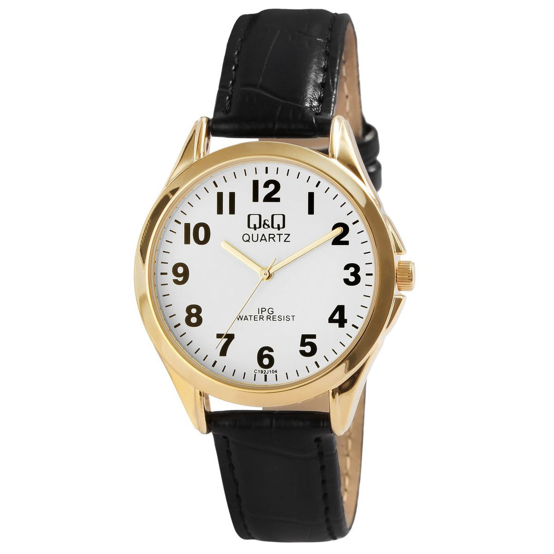 Q&Q Herrenuhr mit Lederimitationsarmband, schwarz/goldfarben, 3 bar