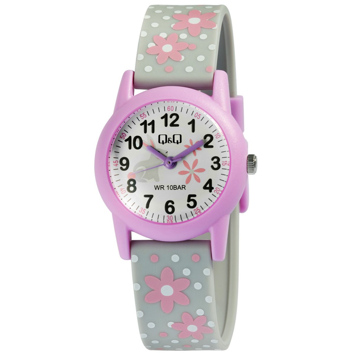 Q&Q Kinderuhr mit Silikonarmband, "Blume/ Hase/ Punkte", 10 Bar