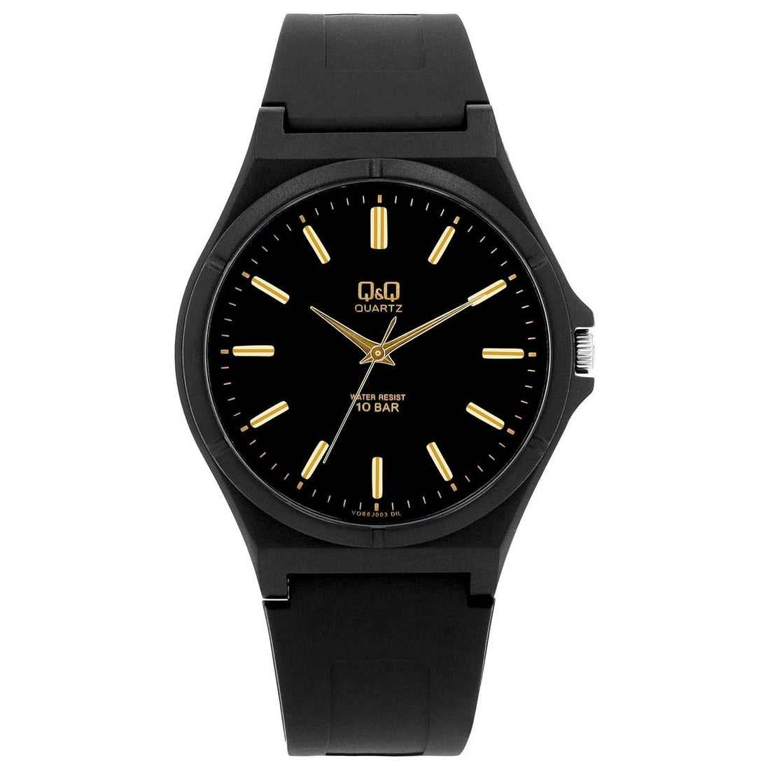 Q&Q Herrenuhr mit Resinband, Ø 43 mm, schwarz (goldfarben)