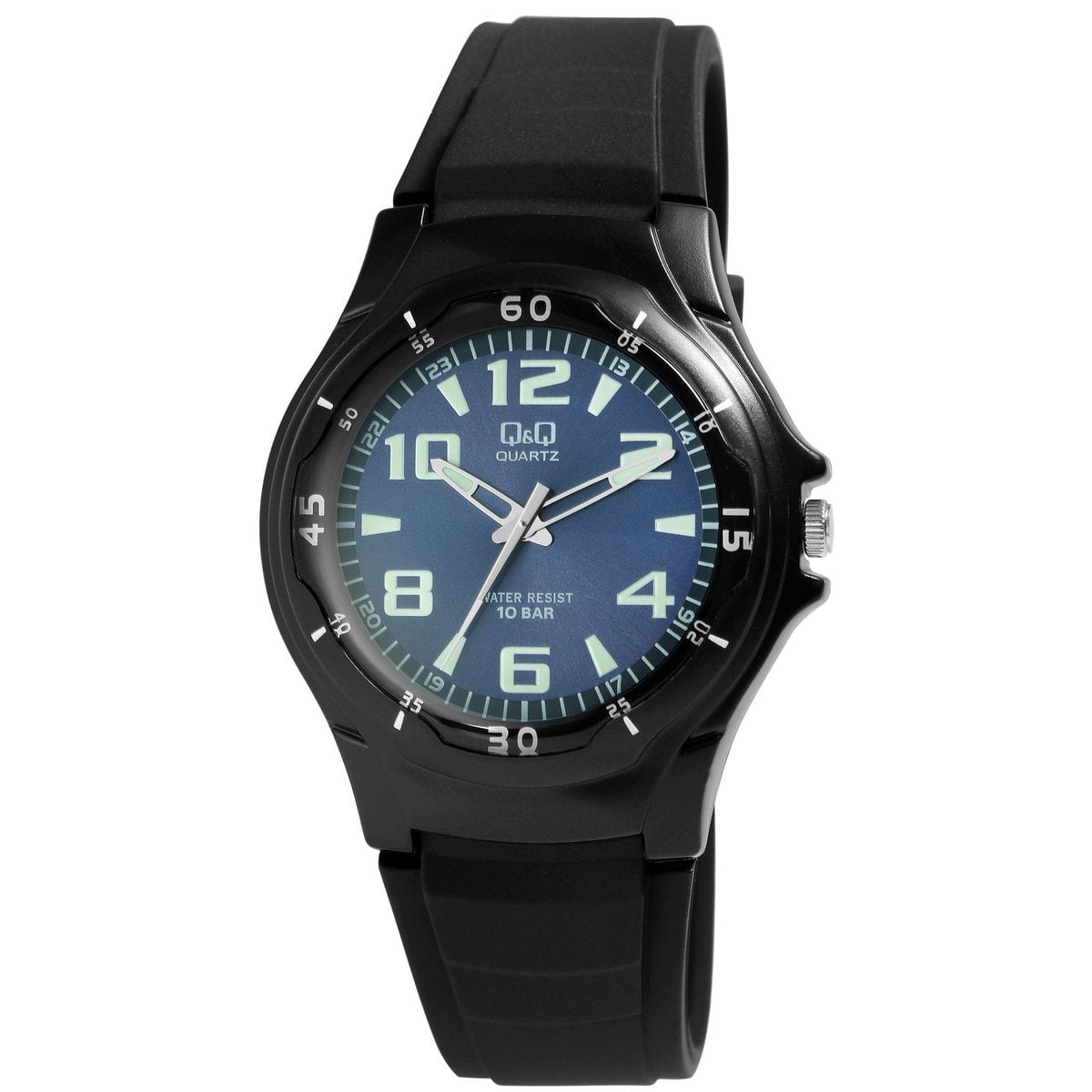 Q&Q Herrenuhr mit Resinband, Ø 40 mm, schwarz/ blau