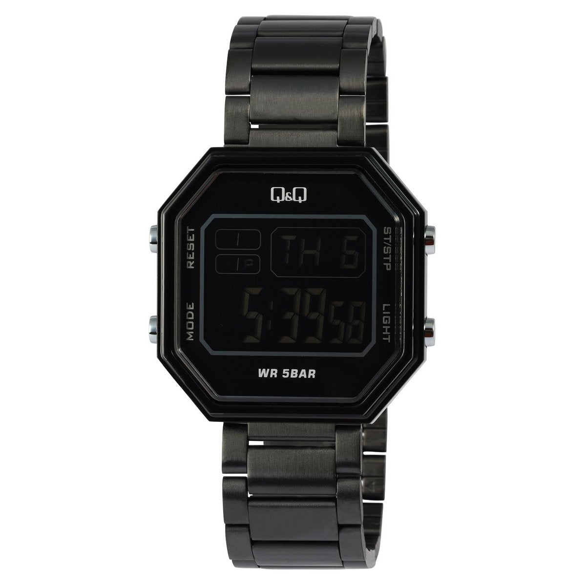 Q&Q Digitaluhr mit Gliederarmband, 5 ATM, schwarz