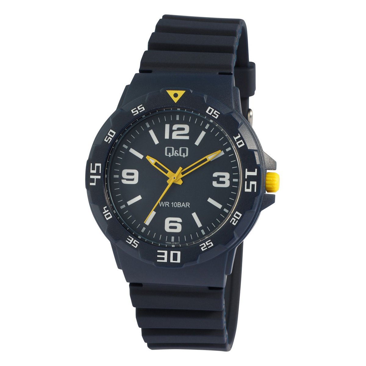 Q&Q Herrenuhr mit Silikonarmband, 10 ATM, Ø 42 mm, blau (gelb)