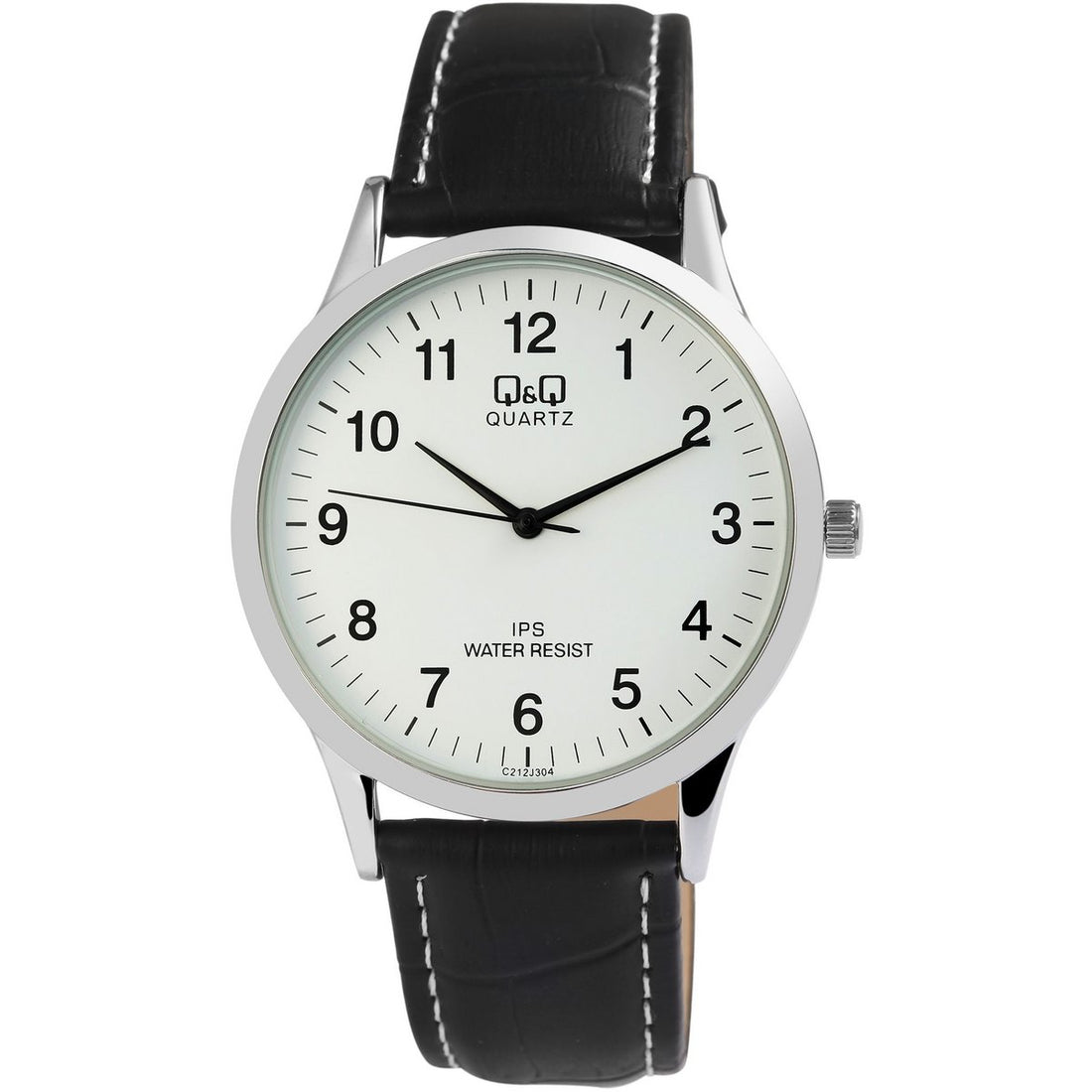Q&Q Herrenuhr mit Lederimitationsarmband, schwarz/silberfarben