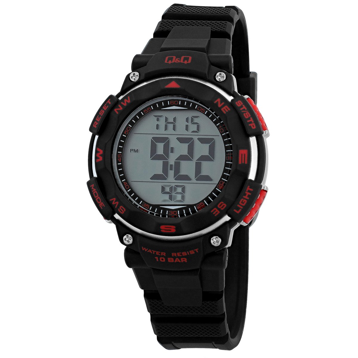 Q&Q Herren-/Jugend Digitaluhr, Kunststoff, Silikonarmband, schwarz, 10 ATM, Ø 36 mm