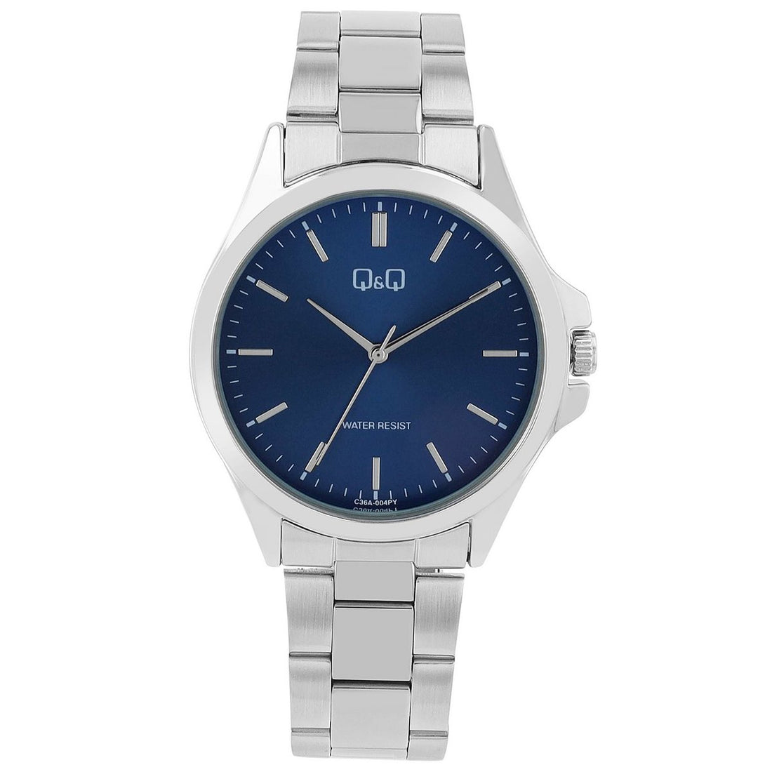 Q&Q Herrenuhr, Edelstahlband, Ø 40 mm, silberfarben/ blau