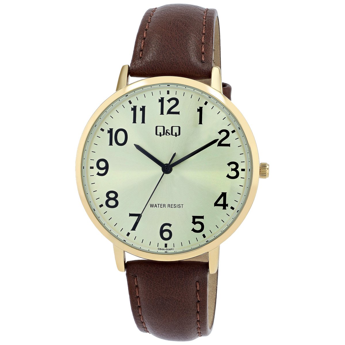 Q&Q Herrenuhr mit Lederimitat Ø 40 mm, braun/ goldfarben