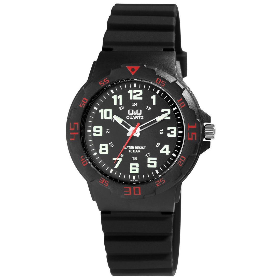 Q&amp;Q Herrenuhr mit Silikonarmband, Ø 43 mm, schwarz/ rote Details