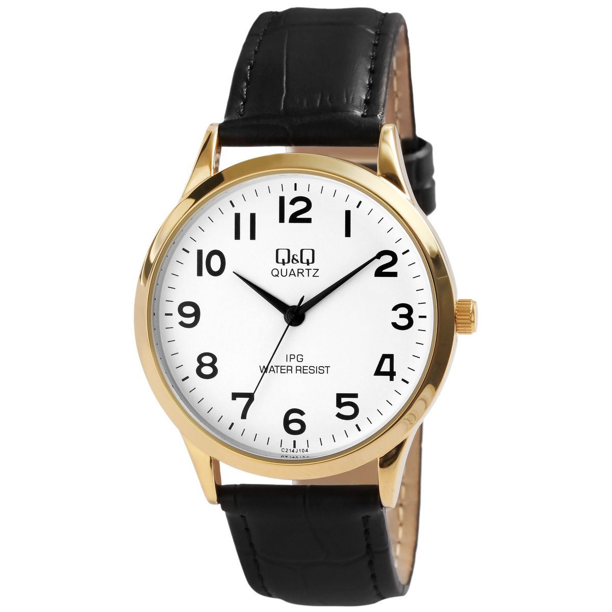 Q&amp;Q Herrenuhr, Lederimitationsarmband, Ø 39 mm, schwarz/ goldfarben