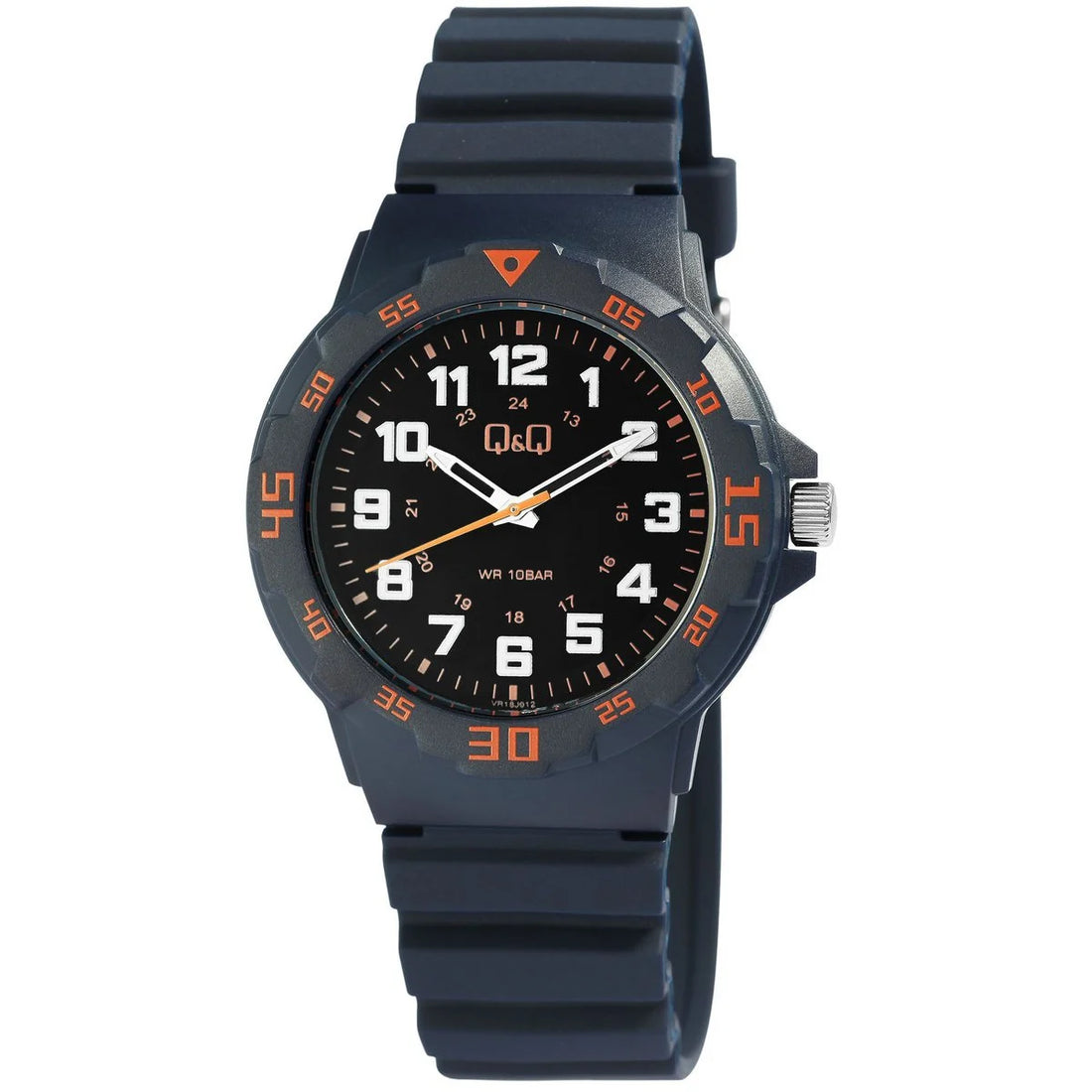 Q&amp;Q Herrenuhr mit Silikonarmband, Ø 43 mm, blau/ orange Details