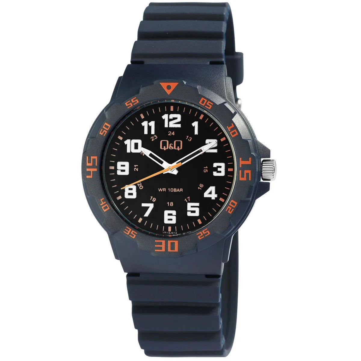 Q&amp;Q Herrenuhr mit Silikonarmband, Ø 43 mm, blau/ orange Details