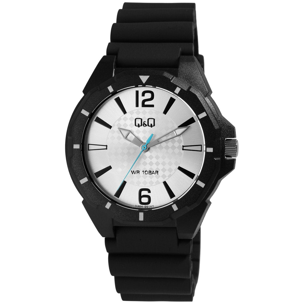 Q&amp;Q Herrenuhr mit Resinband, Ø 43 mm, schwarz/silberfarben