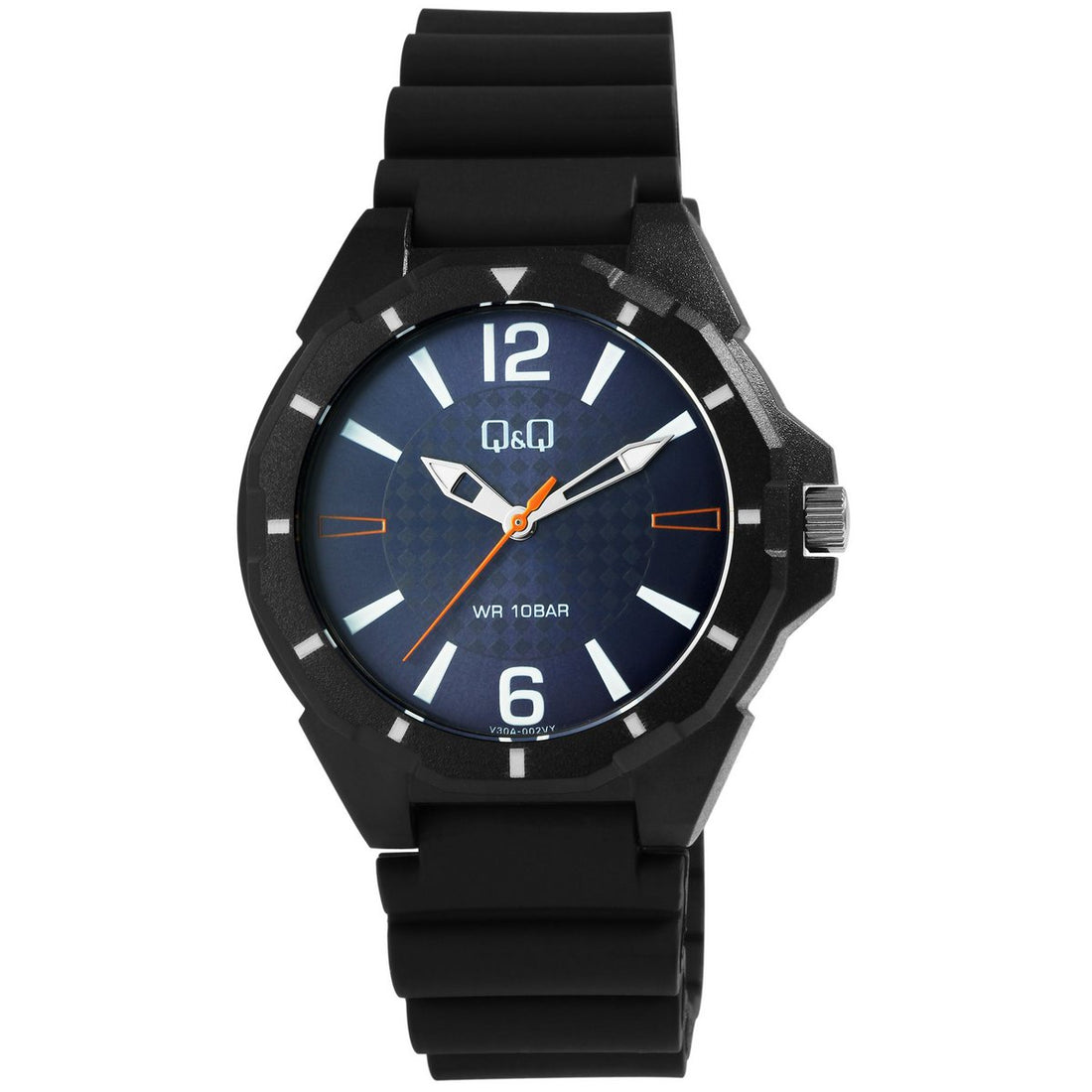 Q&amp;Q Herrenuhr mit Resinband, Ø 43 mm, schwarz/ blau (orange)