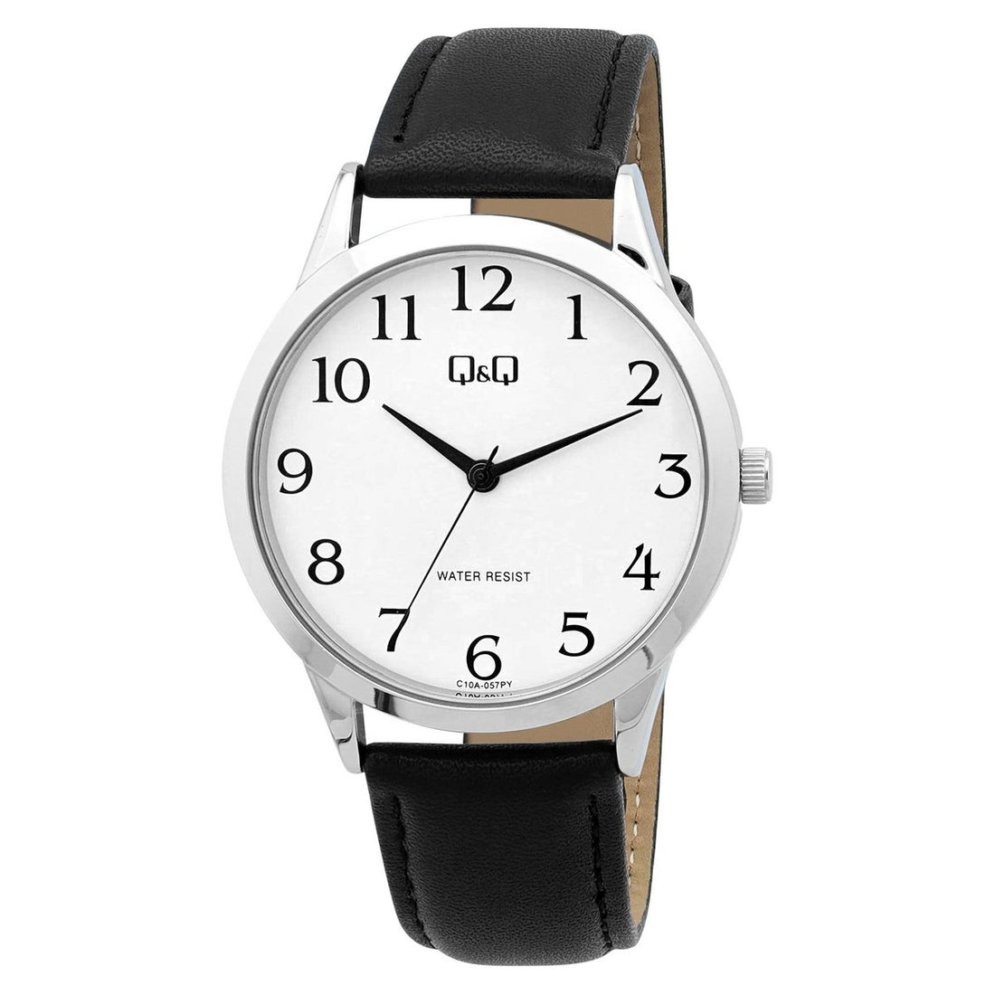 Q&amp;Q Herrenuhr, Lederimitat, Ø 40 mm, schwarz/ silberfarben/ weiß