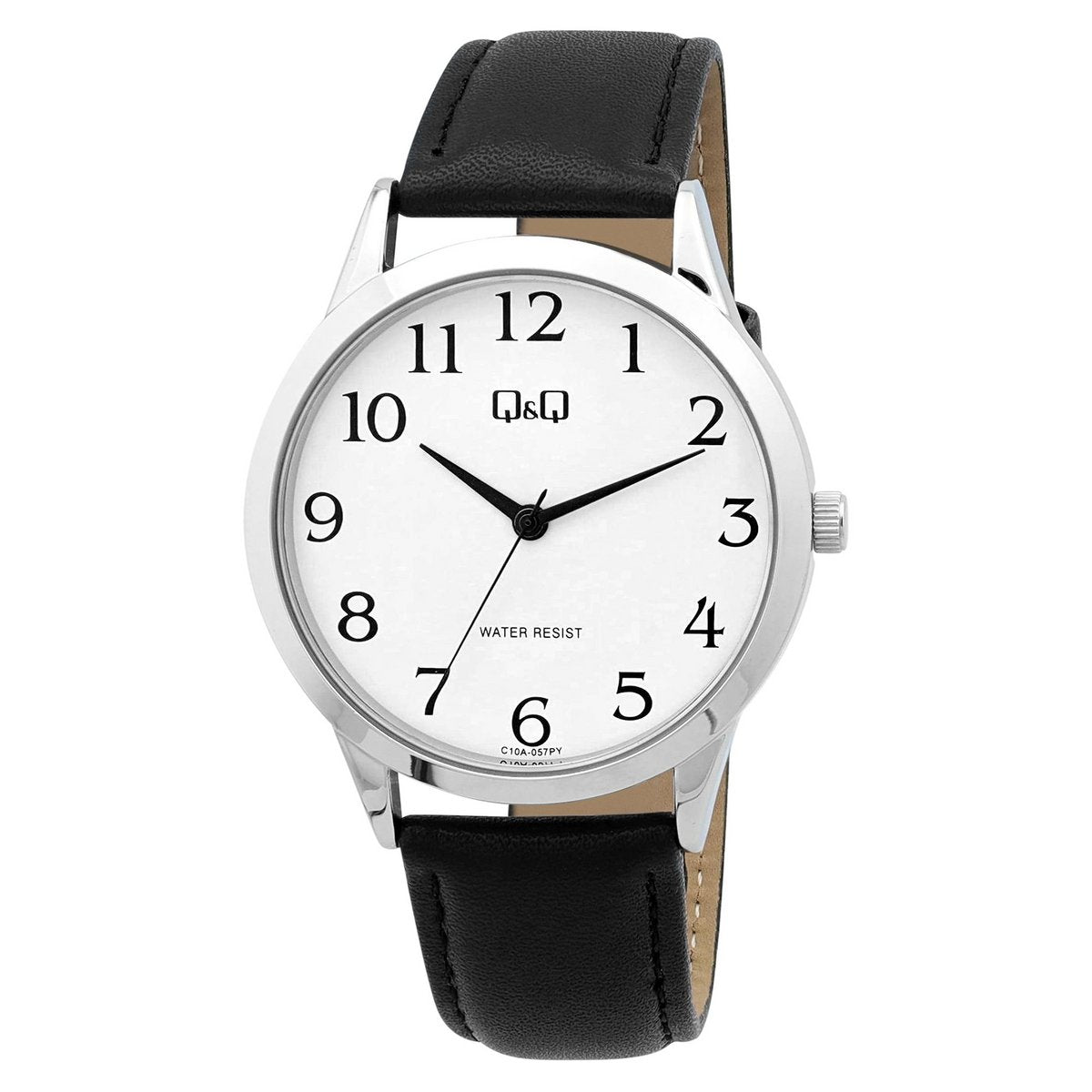 Q&amp;Q Herrenuhr, Lederimitat, Ø 40 mm, schwarz/ silberfarben/ weiß