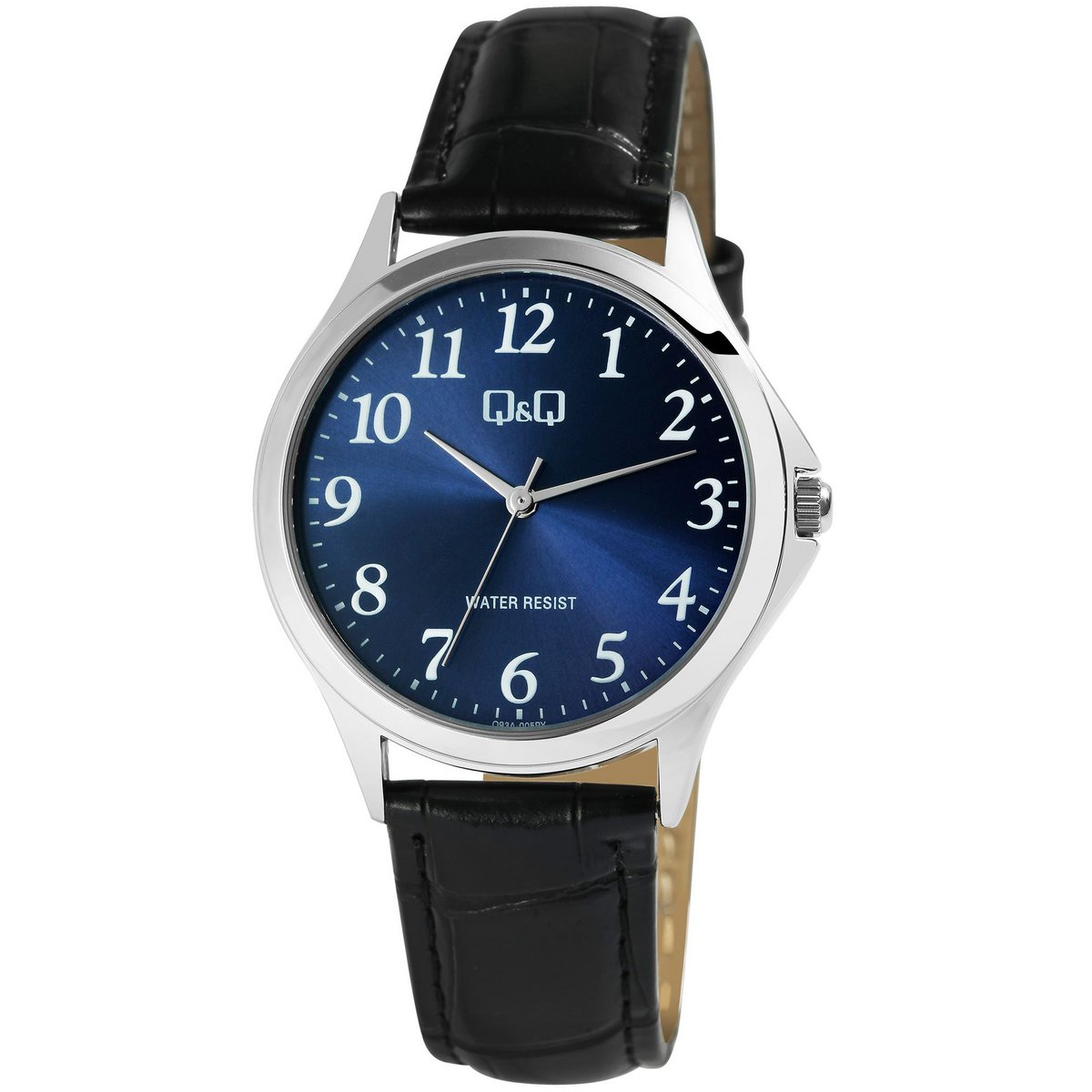 Q&amp;Q Herrenuhr mit Lederimitationsarmband, 3 Bar, schwarz/ZB blau
