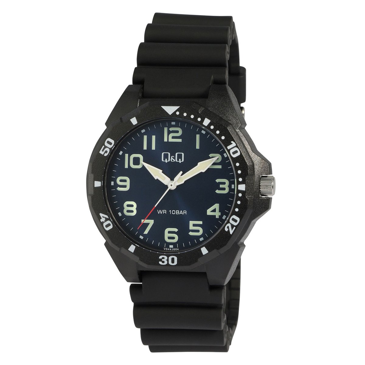 Q&amp;Q Herrenuhr, Resinband, Ø 43 mm, schwarz/ dunkelblau