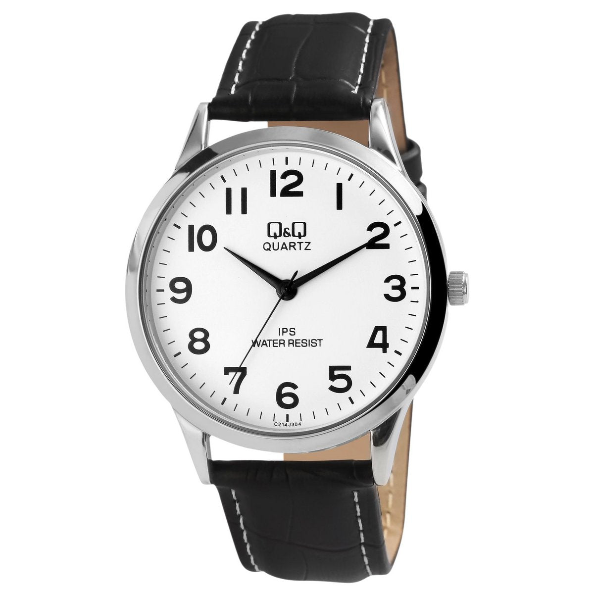 Q&amp;Q Herrenuhr mit Lederimitationsarmband, Ø 40 mm, schwarz/ silberfarben/ weiß
