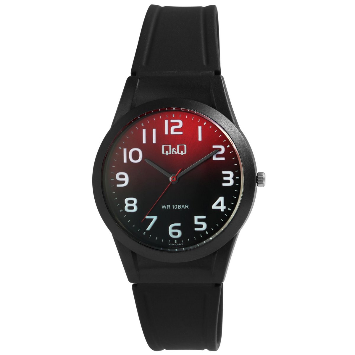 Q&amp;Q Unisexuhr mit Silikonarmband, 10 Bar, schwarz/rot