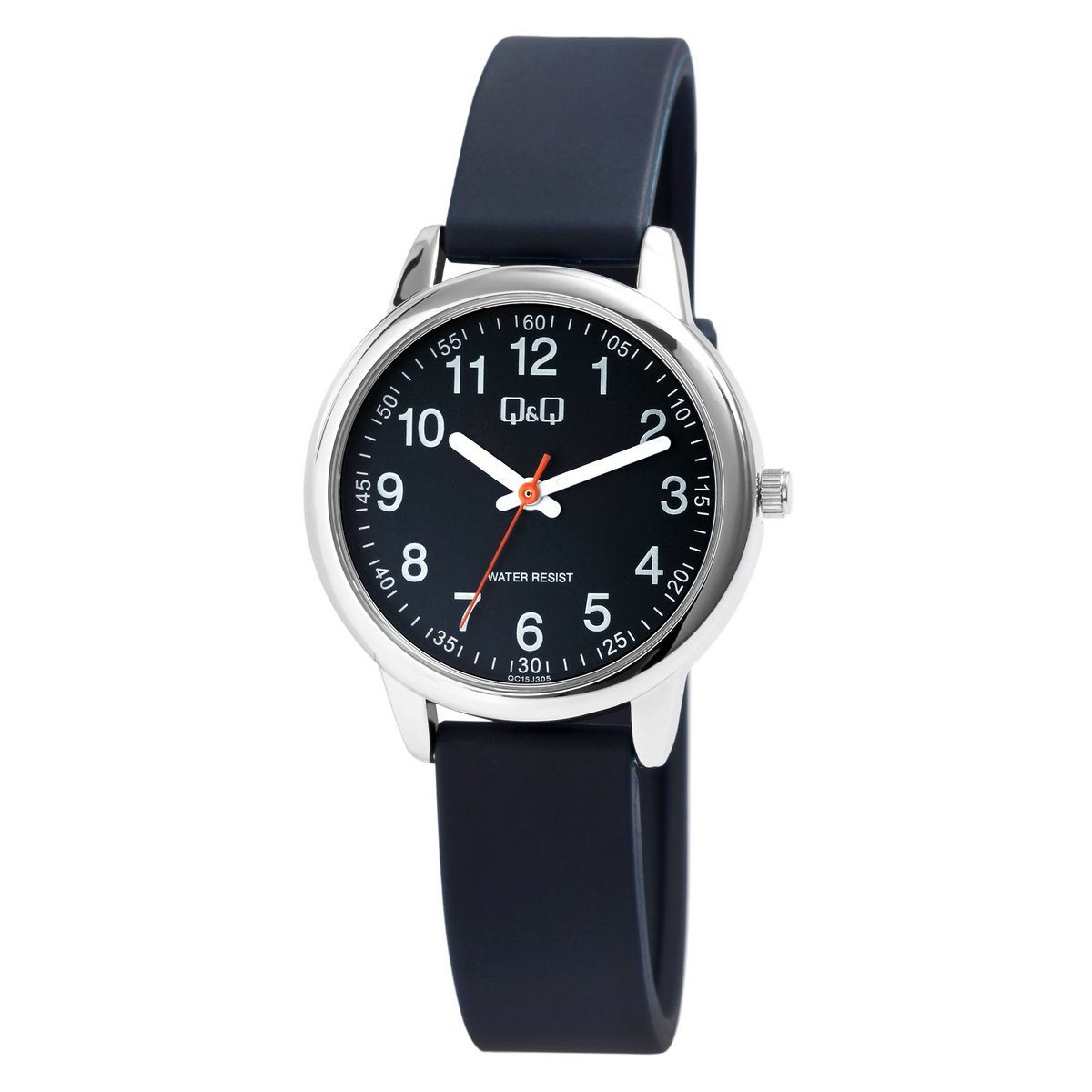 Q&amp;Q Damenuhr mit Silikonarmband in dunkelblau/silberfarben, 3 bar
