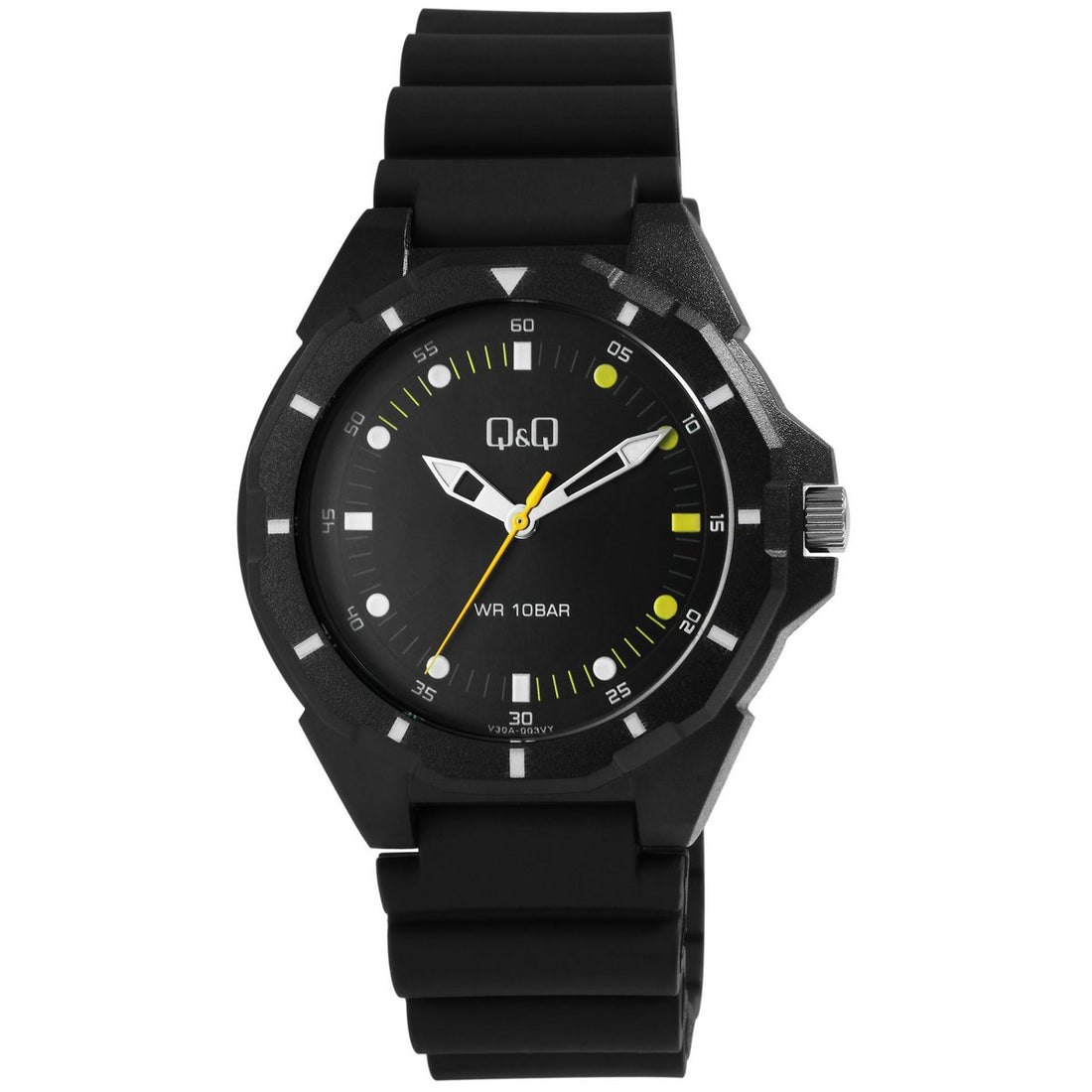 Q&amp;Q Herrenuhr mit Resinband, Ø 43 mm, schwarz (gelb)