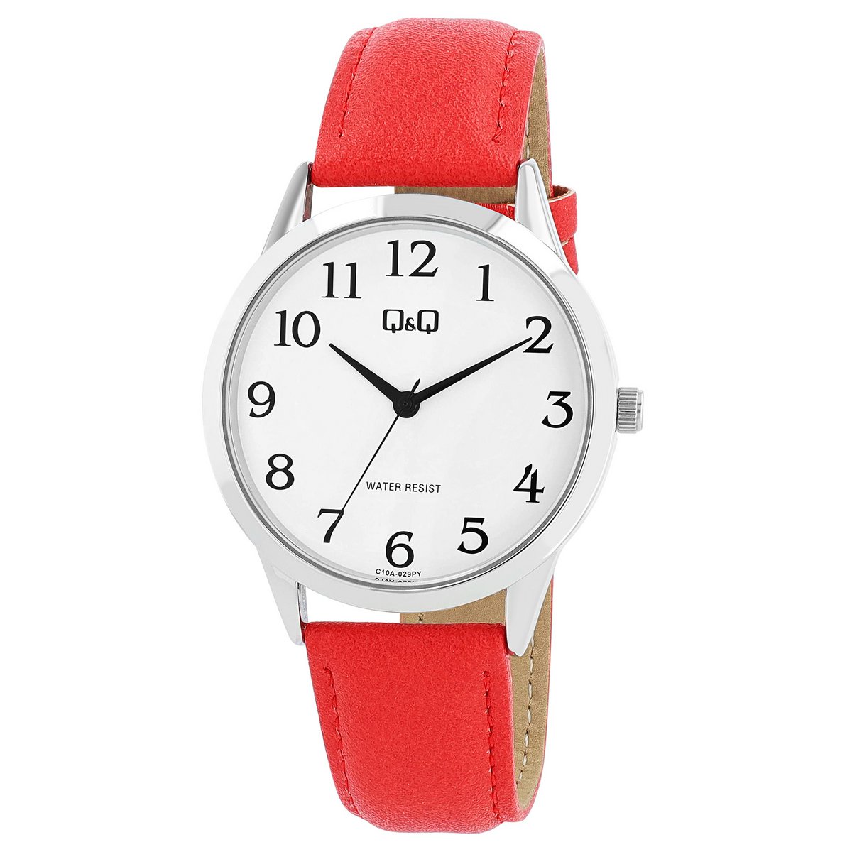 Q&amp;Q Damenuhr mit Lederarmband, rot / weiß