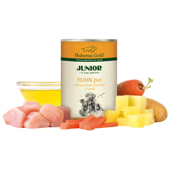 Hubertus Gold Nassfutter Junior Huhn pur mit Kartoffeln und Karotten 6 x400g