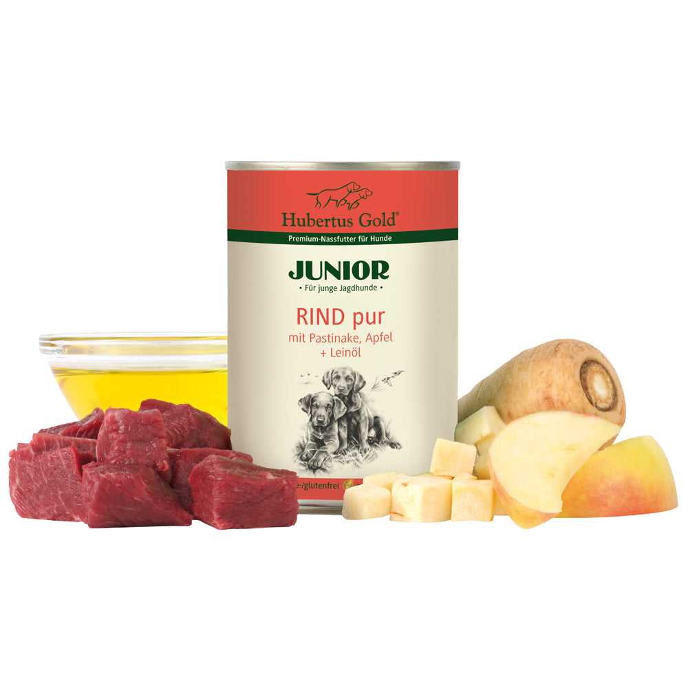 Hubertus Gold Nassfutter Junior Rind mit Pastinaken &amp; Apfel 6 x 400g