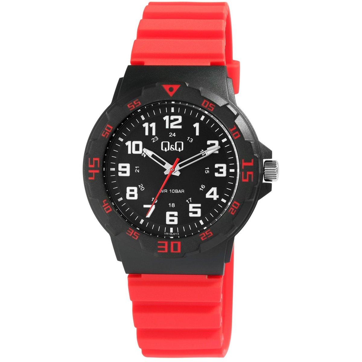 Q&amp;Q Herrenuhr, Kunststoff, Resinband, Ø 43 mm, rot/ schwarz