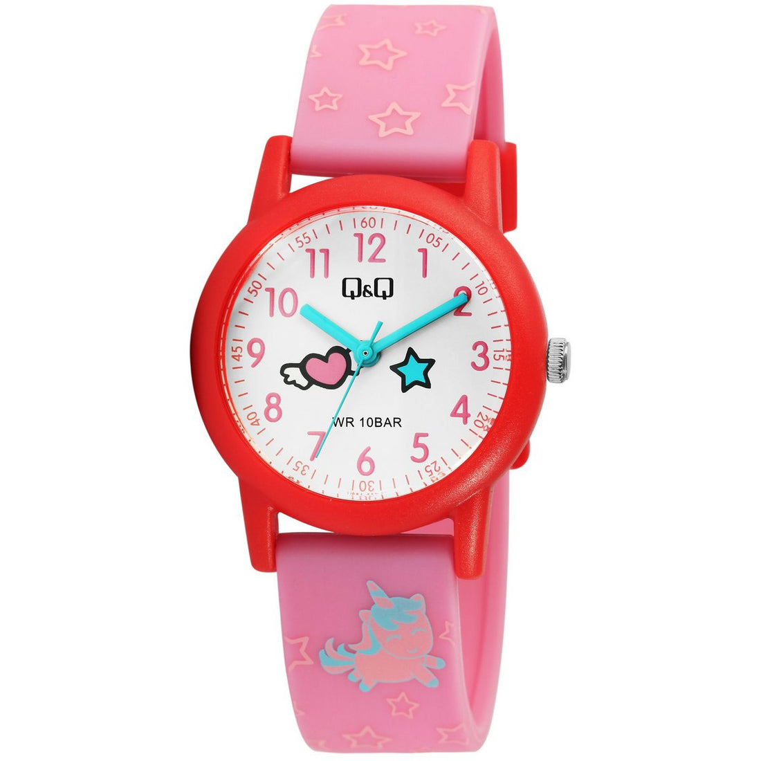 Q&amp;Q Kinderuhr, Kunststoff, Silikonarmband, "Einhorn", 10 ATM, Ø 32 mm