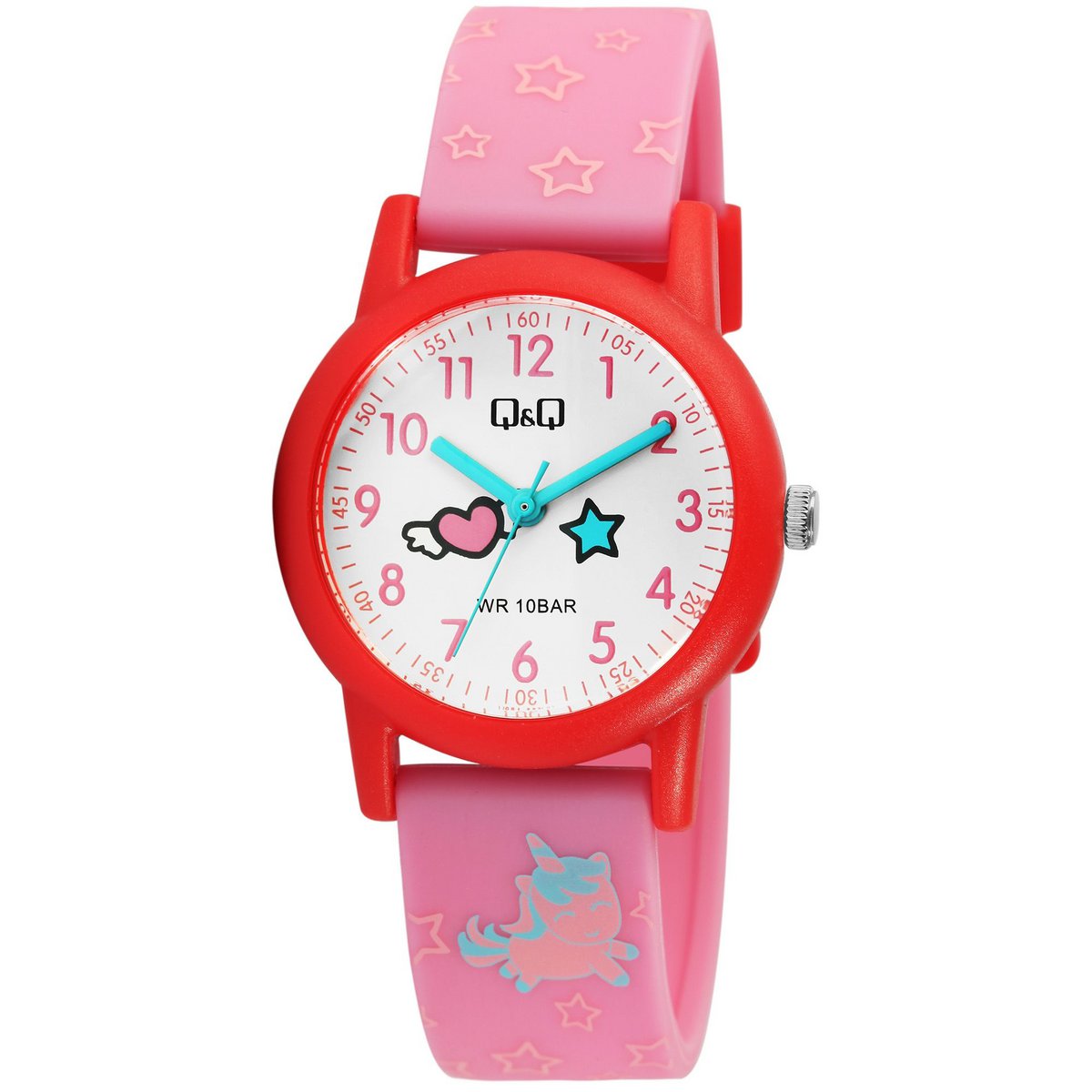 Q&amp;Q Kinderuhr, Kunststoff, Silikonarmband, "Einhorn", 10 ATM, Ø 32 mm