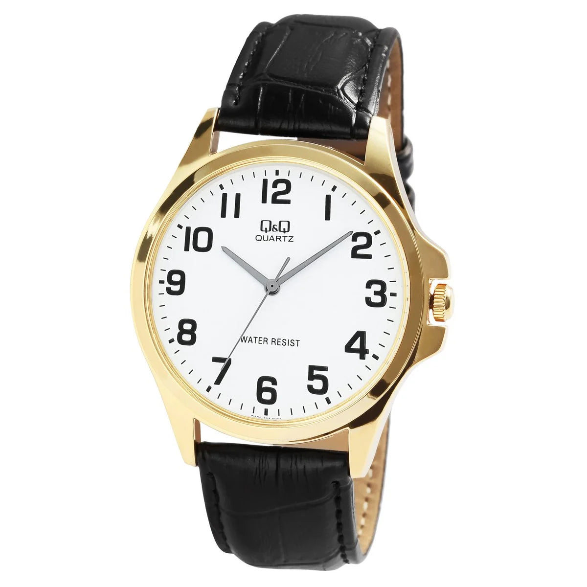 Q&amp;Q Herrenuhr mit Lederimitationsarmband, schwarz/goldfarben, 3 bar